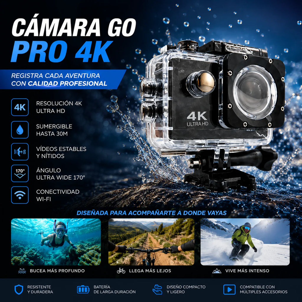 🔥 LIQUIDACIÓN DE STOCK: - CÁMARA GOPRO 4K + FUNDA ULTRARRESISTENTE DE REGALO - [PROMOCIÓN DE CUMPLEAÑOS]🔥