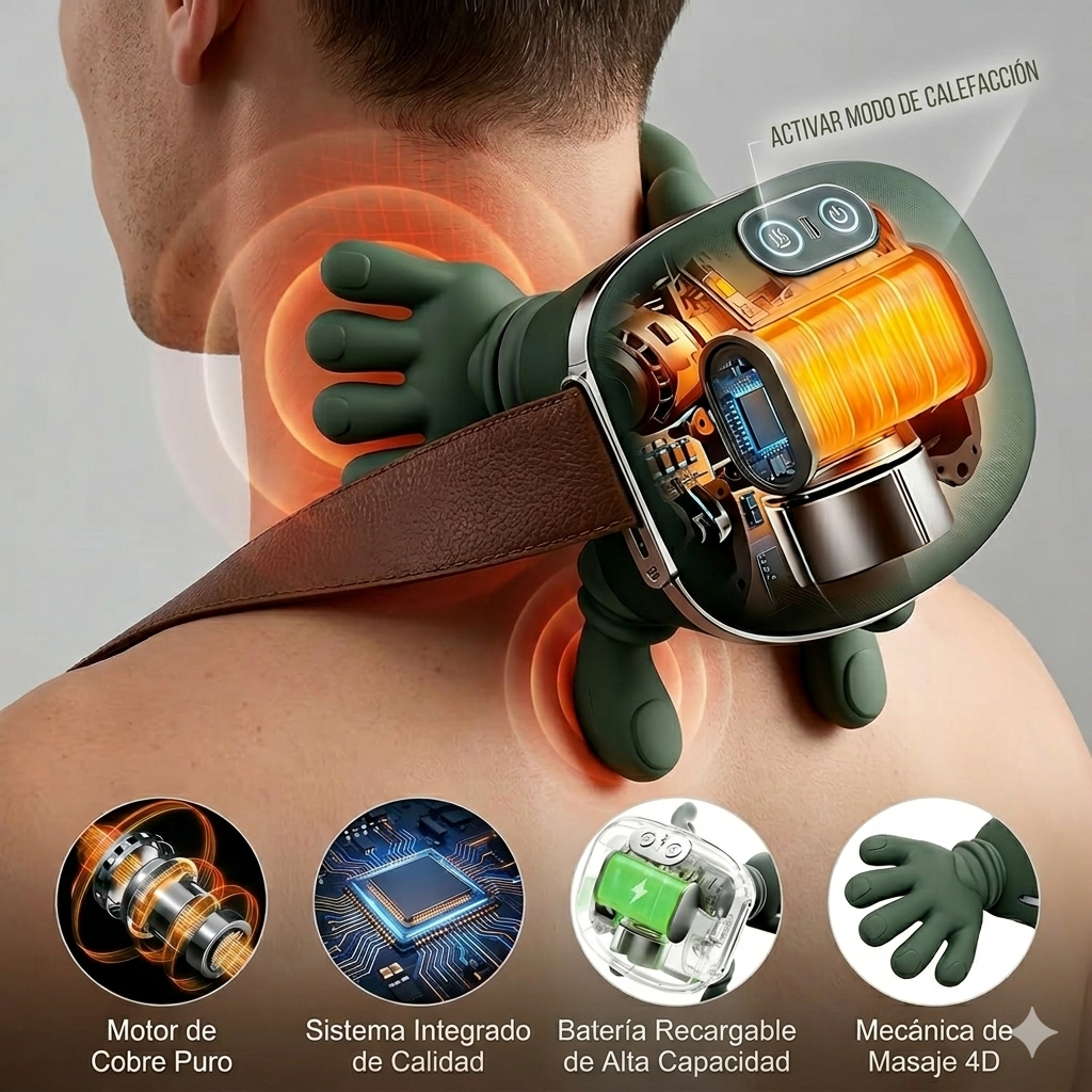 🔥 MASAJEADOR CERVICAL 4D -  Masaje profundo y calor terapéutico  🔥